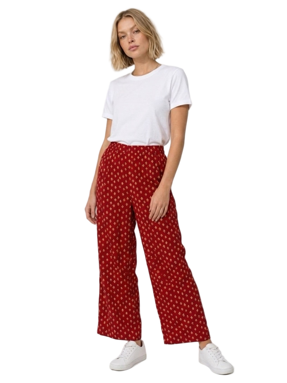 FLEUR-DE-LIS 100% Silk Lounge Pants Wide Leg Burnt Red Gold Women Size S